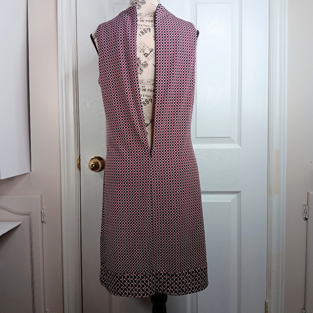 Michael Kors Sleeveless Midi Dress Women's Size M Burgundy Pink Black Patterned - Picture 10 of 12